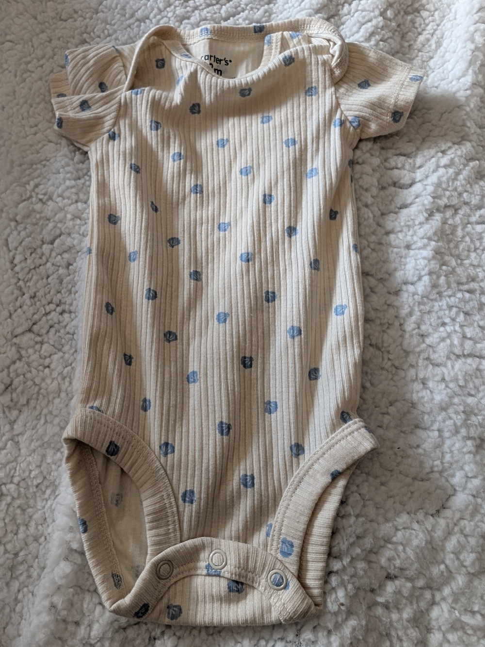 Carter's Cream Ribbed One-Piece with Light Blue Dot Print